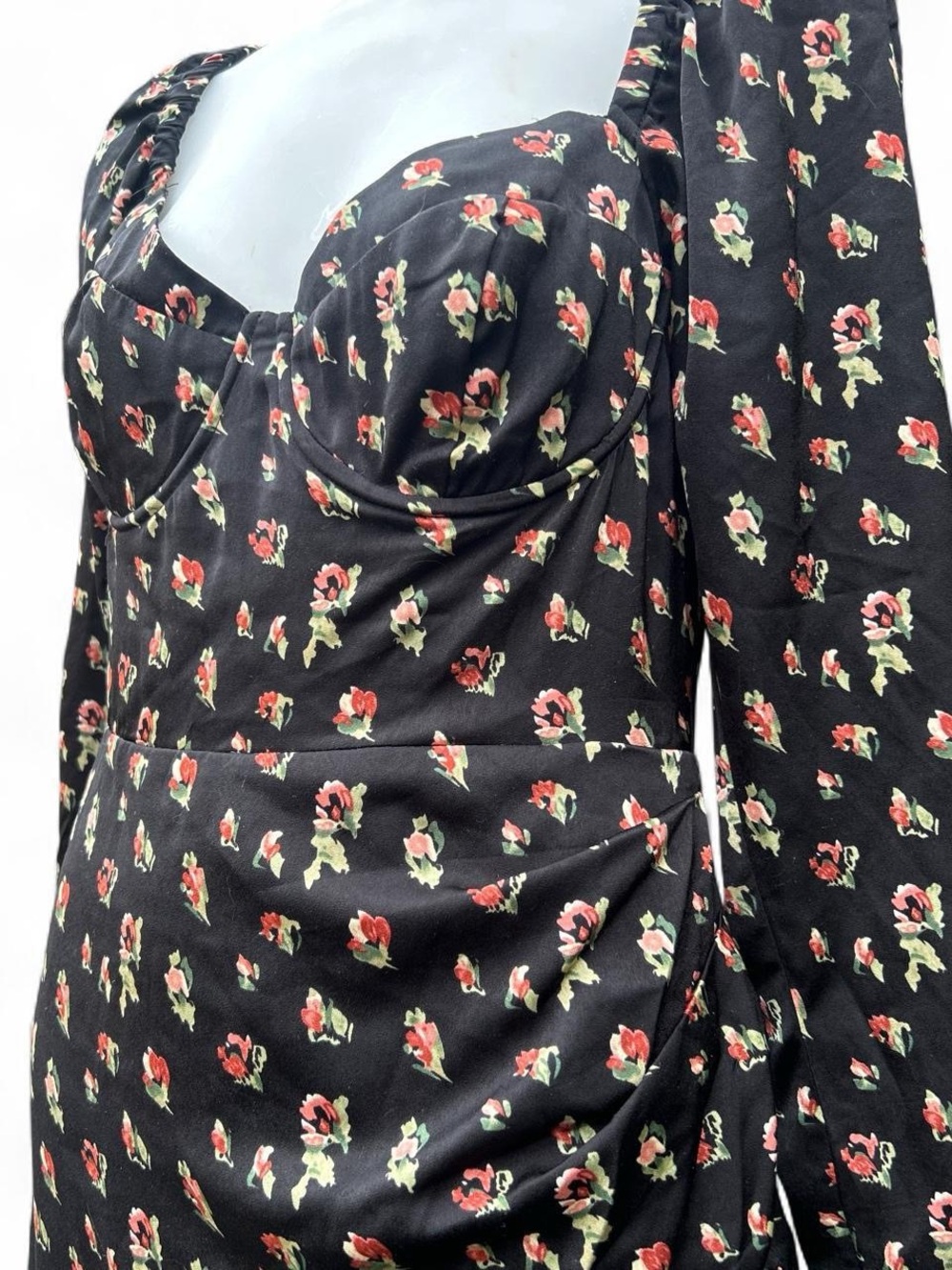 Black Floral ASTR Sweetheart Dress with Red Rose Print